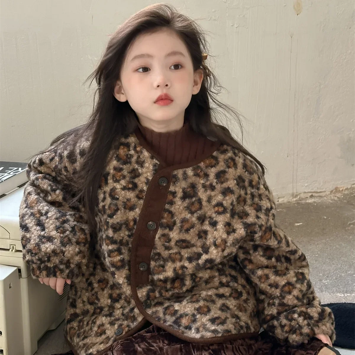 Girls Coat 2024 Winter New Childrens Clothes Korean Style Baby Girl Fashion Leopard Print Thick Fur Coat Casual about Daily