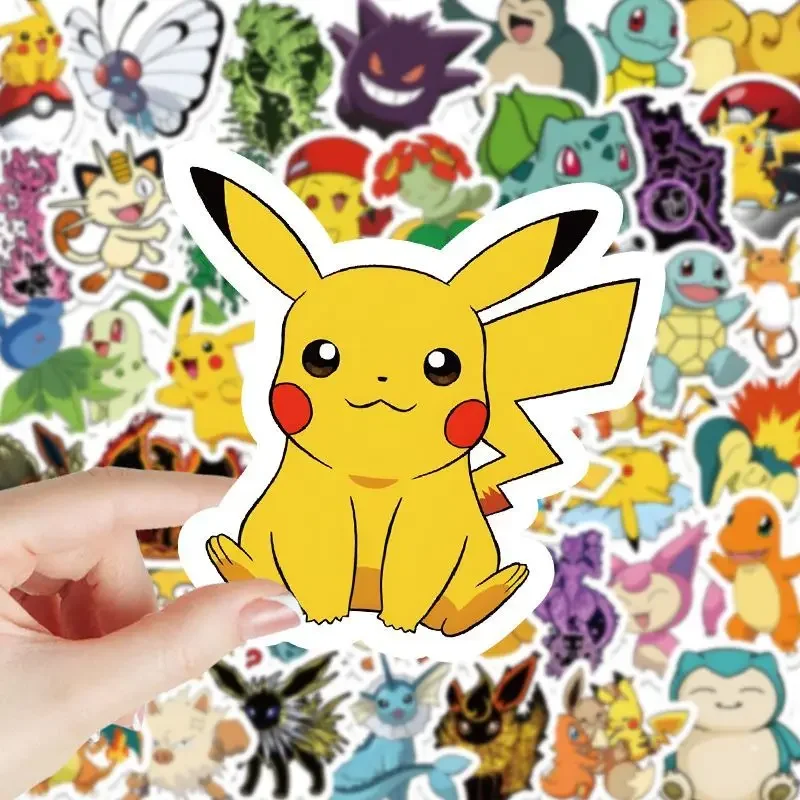 100 Stück Kawaii Anime Pokemon Aufkleber Niedliche Pikachu Eevee Cartoon-Sticker für Laptop Scrapbook Handy Klassische Kinder-Aufkleber Spielzeug