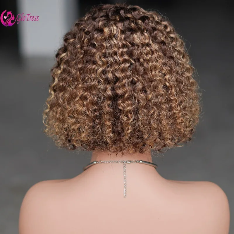 Hochwertige 220% Dichte Ombre Lockige Bob-Perücke 8/10 Zoll Brasilianisches Echthaar mit Pony Perfekt für den Alltag – Detail 2