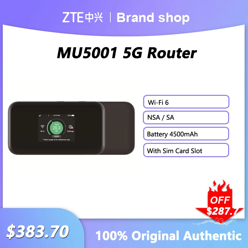 ใหม่ ZTE MU5001 5G Router กับซิมการ์ด Router Sub6 5G Wifi 6 Qualcomm SDX55 LTE Router Dual-Gigabit ความเร็วสูง4500Mah แบตเตอรี่