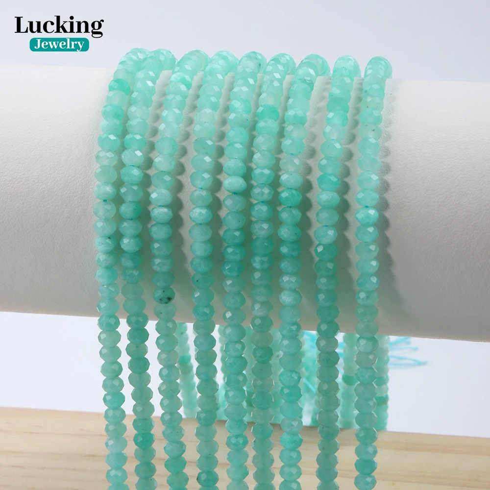 Rara amazonita Natural de Mozambique, Rondelle facetado de 3x4mm, color cian único para fabricación de joyería, manualidades de cristal curativo DIY