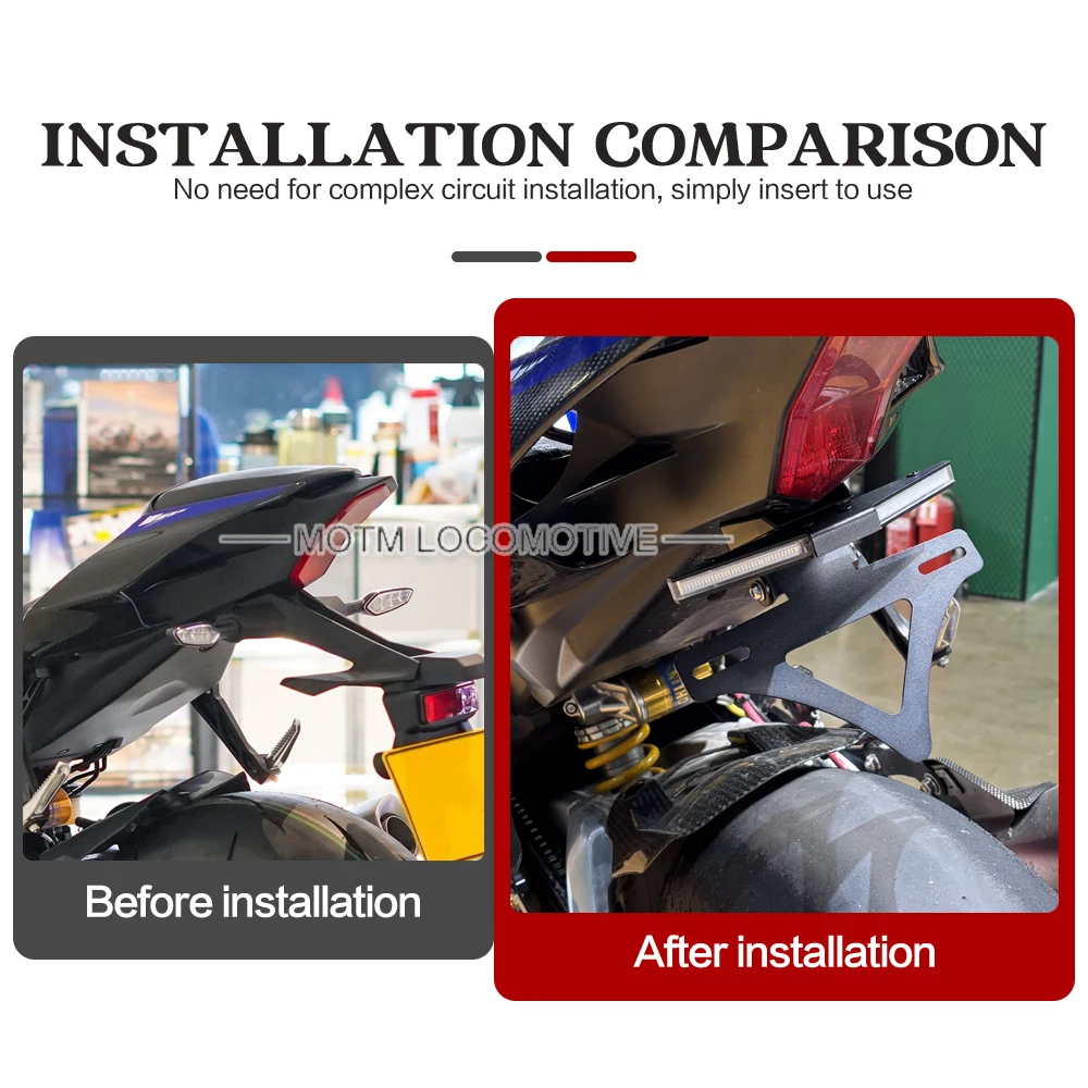 FOR Yamaha R1/R1M Modified Foldable Integrated Short Tail Light Turn Signal Multifunction License Plate Bracket 2021 2022 2023 2
