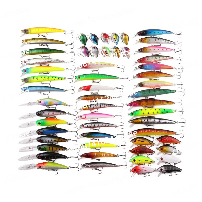 Lure Fishing Gear Complete Set 56PCS Artificial Bait Set Bionic/fake Bait Hard Bait Multi-size Wobblers Toy for Fishing