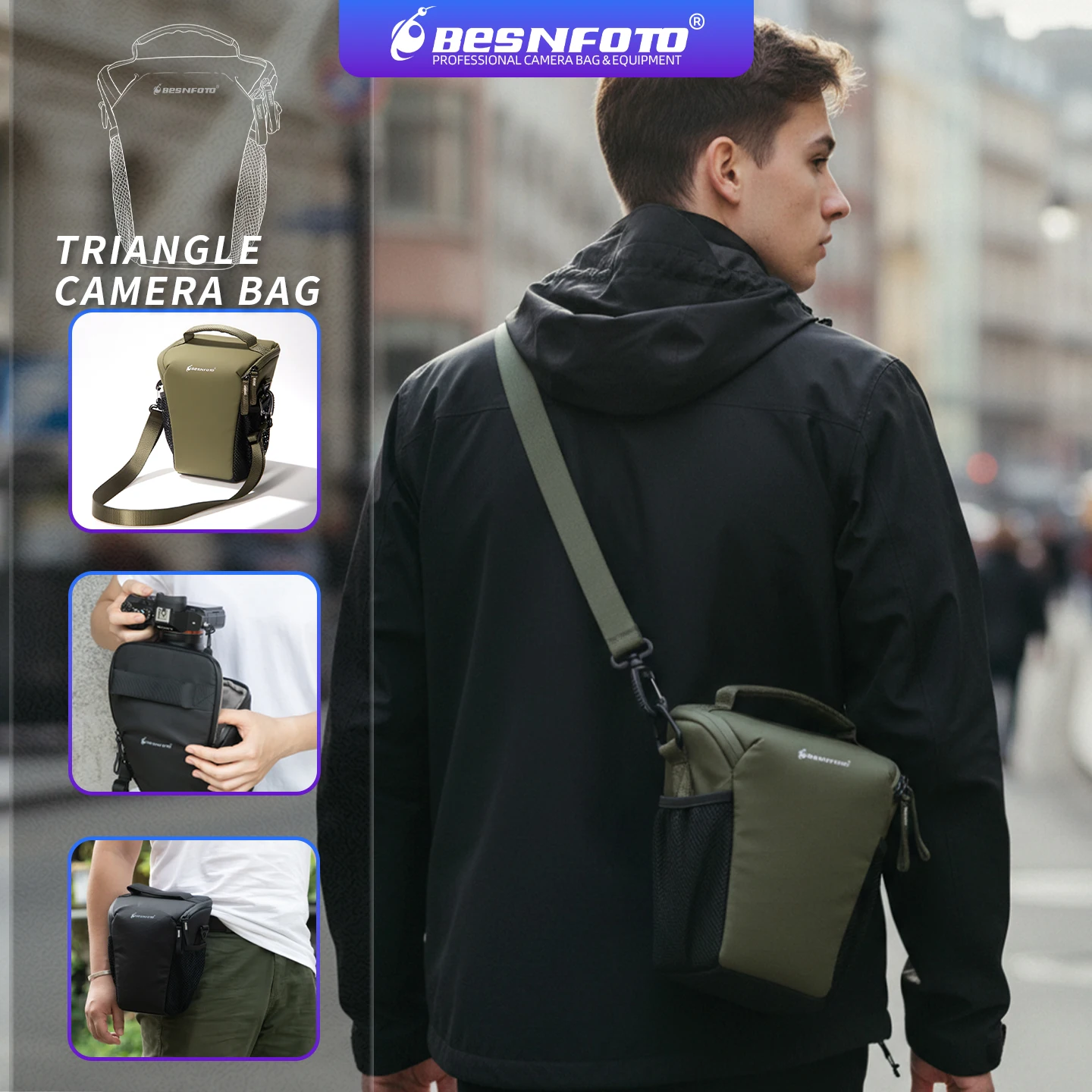 Besnfoto Waterproof Photography Backpack for Mirrorless DSLR and GoPro - Compact Lightweight Crossbody Shoulder Fanny Pack Case