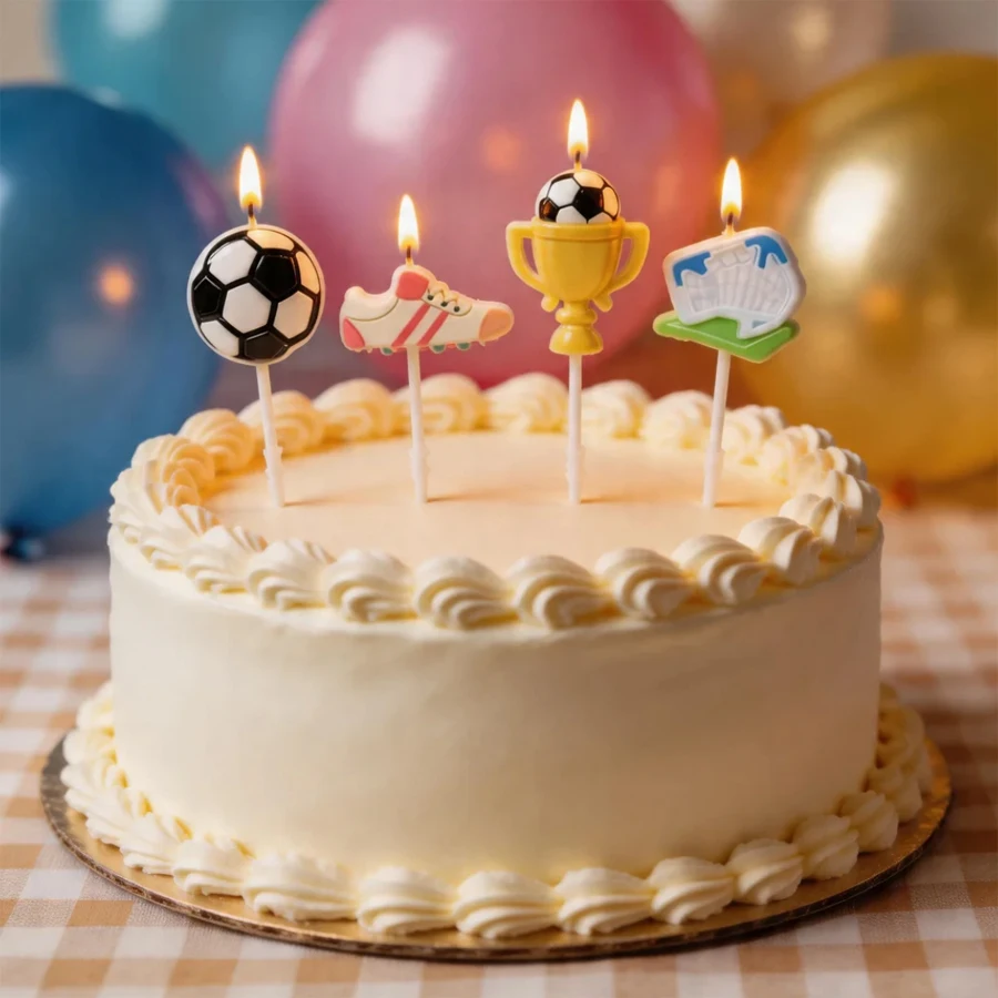 4-teiliges Kreatives Fußball-Themen-Kerzenset zur Kuchendekoration mit Fußballschuhen, Trophäe und Fußballtor für Geburtstagsfeiern – Detail 4