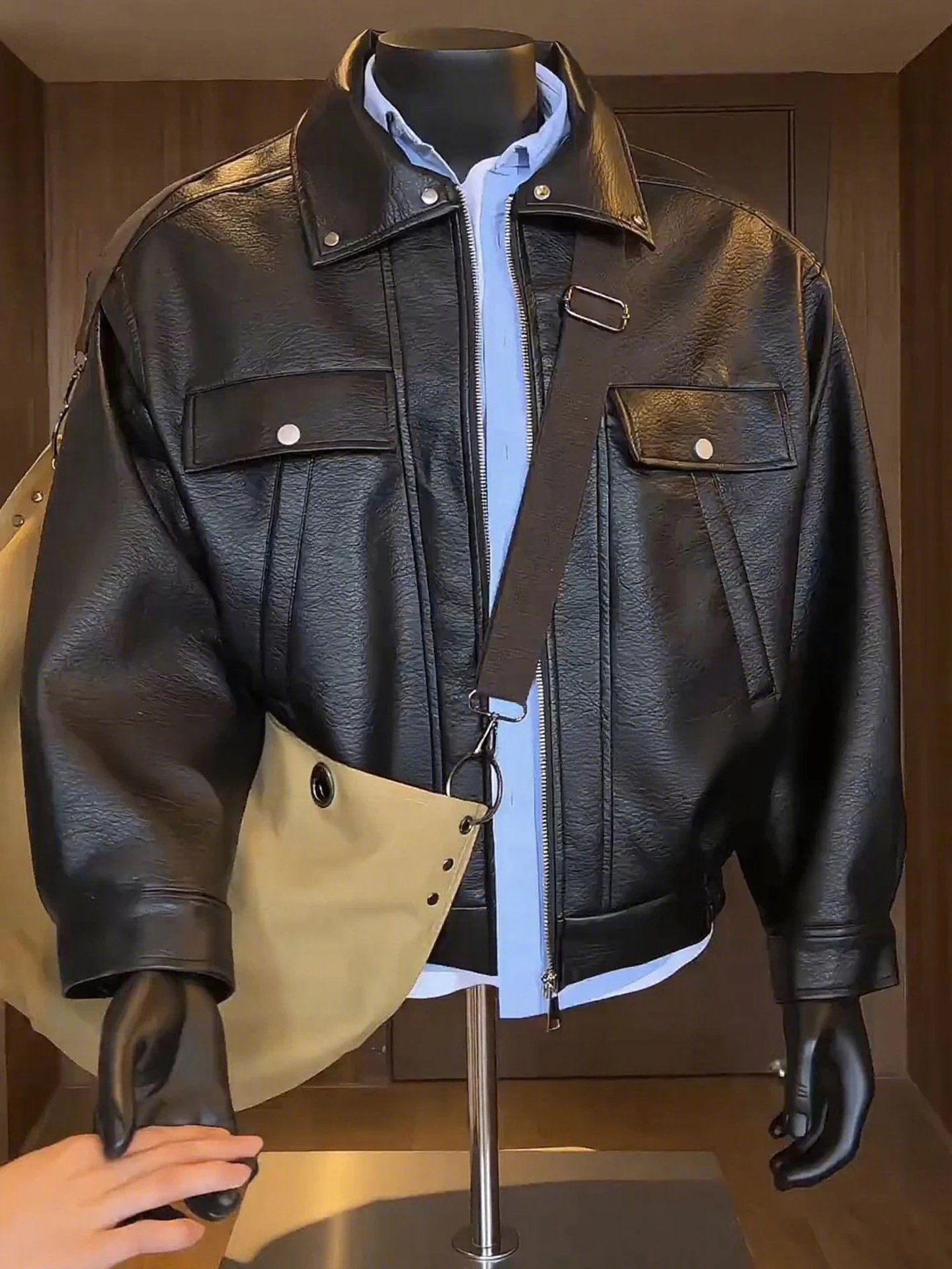 

Мужская куртка из искусственной кожи с отложным воротником, свободного кроя, дышащая, в американском бейсбольном стиле, для мотоциклистов