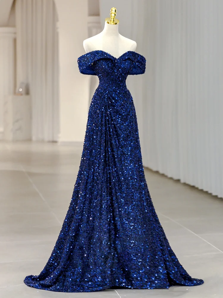 

Ele plus Size Evening Gown Sparkling Sequin Host Dr Women's Slimming Singletone Dr for Wedding And Banquet