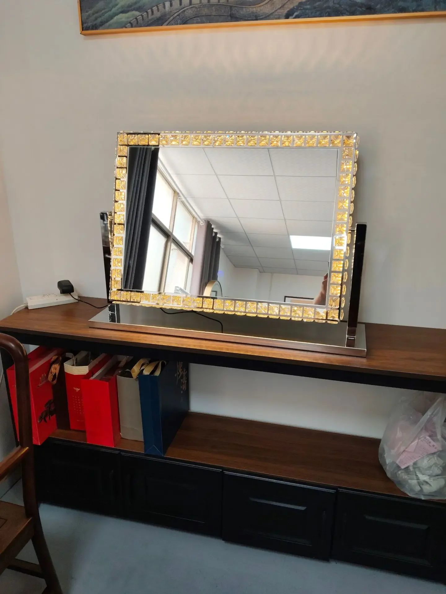 HYS bathroom mirror vanity mirror crystal desktop stainless steel intelligent commercial home vanity mirror