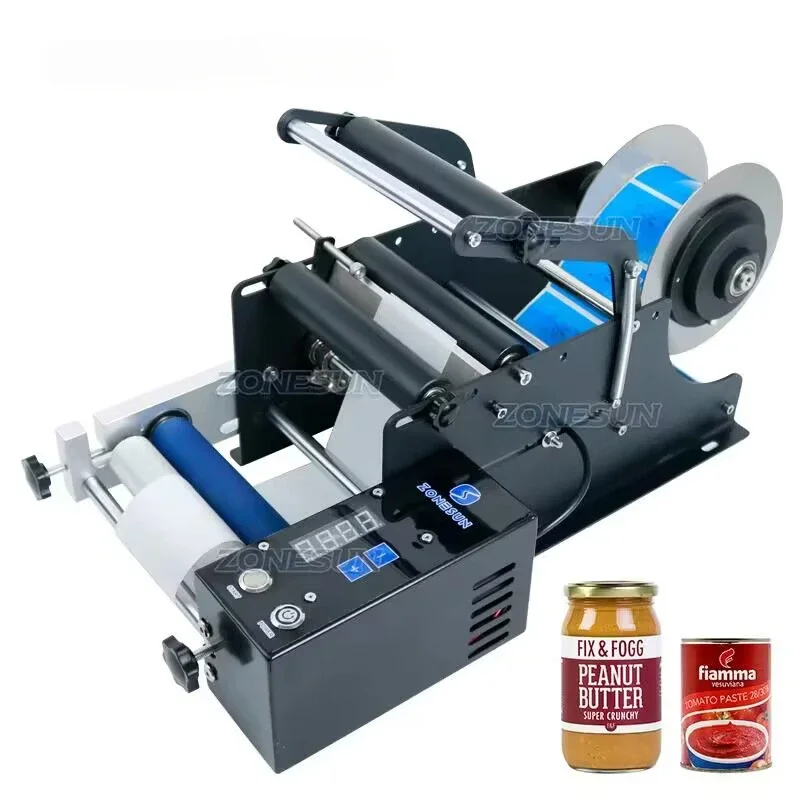 Small Desktop Semi Automatic Spirits Wine Tin Cans Jar Round Bottles Sticker Labeling Applicator Machine