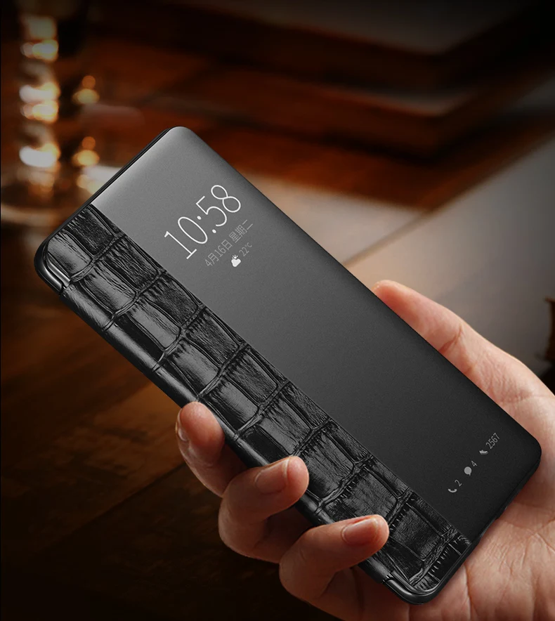 

Роскошный умный чехол P30 с 3D текстурой крокодиловой кожи, чехол из натуральной кожи с окошком для Huawei P30 PRO, противоударный флип-чехол