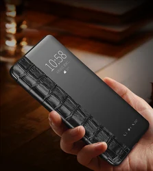 Luxury P30 Smart Case with 3D Crocodile Skin Texture Window View Genuine Leather Case for Huawei P30 PRO Shockproof Flip Case