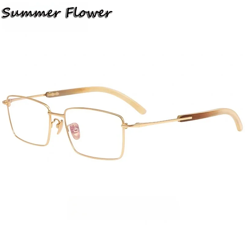 146 mm High End Men Eyewear Pure Titanium OX Horn Tips Full Rim Glasses Elegant Optical Prescription Lens Spectacle Gentlemen
