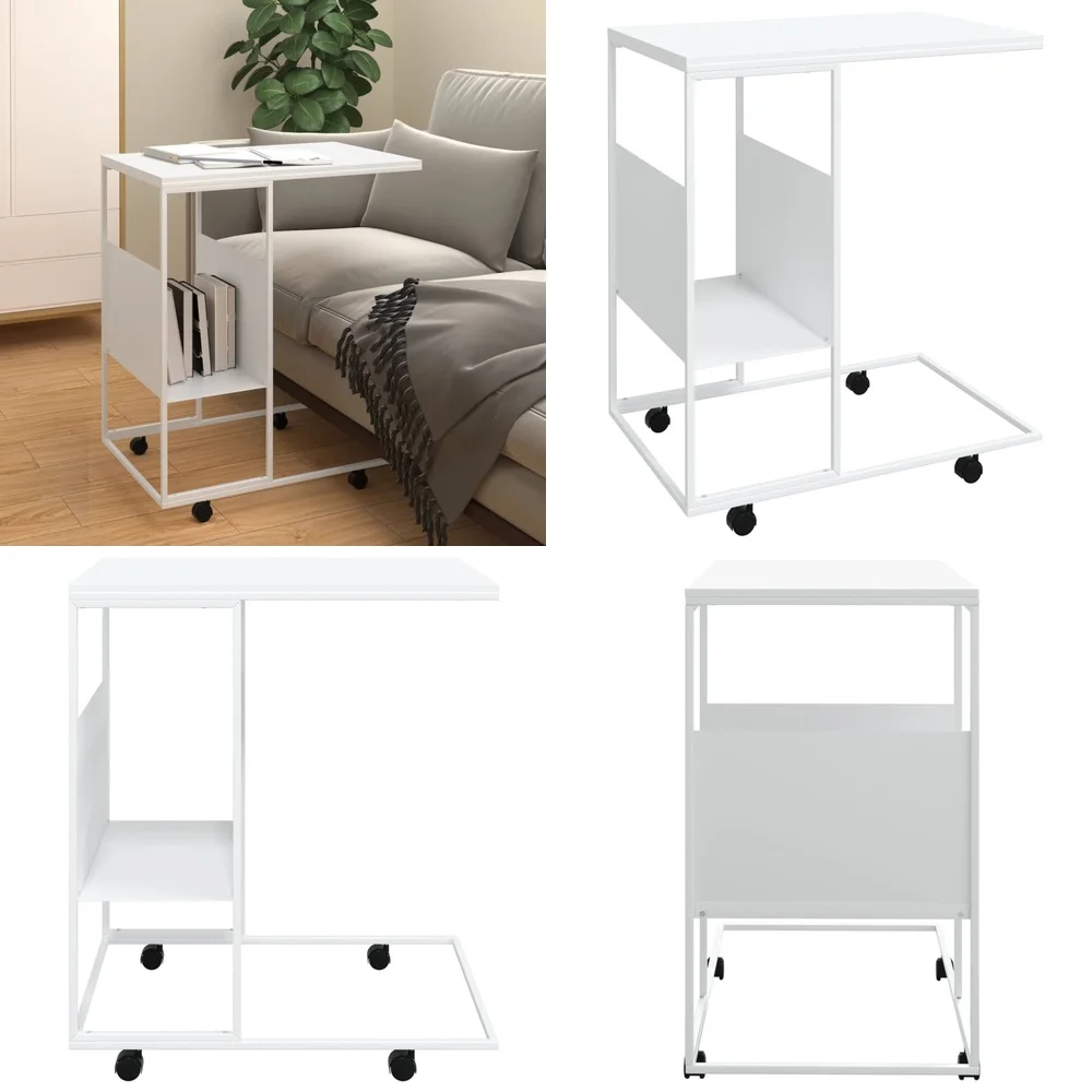 Tables de caféTable d'appoint blanche moderne en mélange de bois et de fer d'ingénierie pour une décoration élégante de la maison