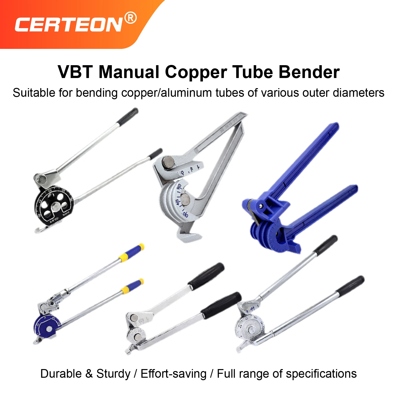 أداة ثني الأنابيب اليدوية VBT لأنابيب النحاس والألمنيوم وأسلاك الإشارة 12–22مم تدعم أحجام 1/2 5/8 3/4 بوصة أداة متعددة الاستخدامات