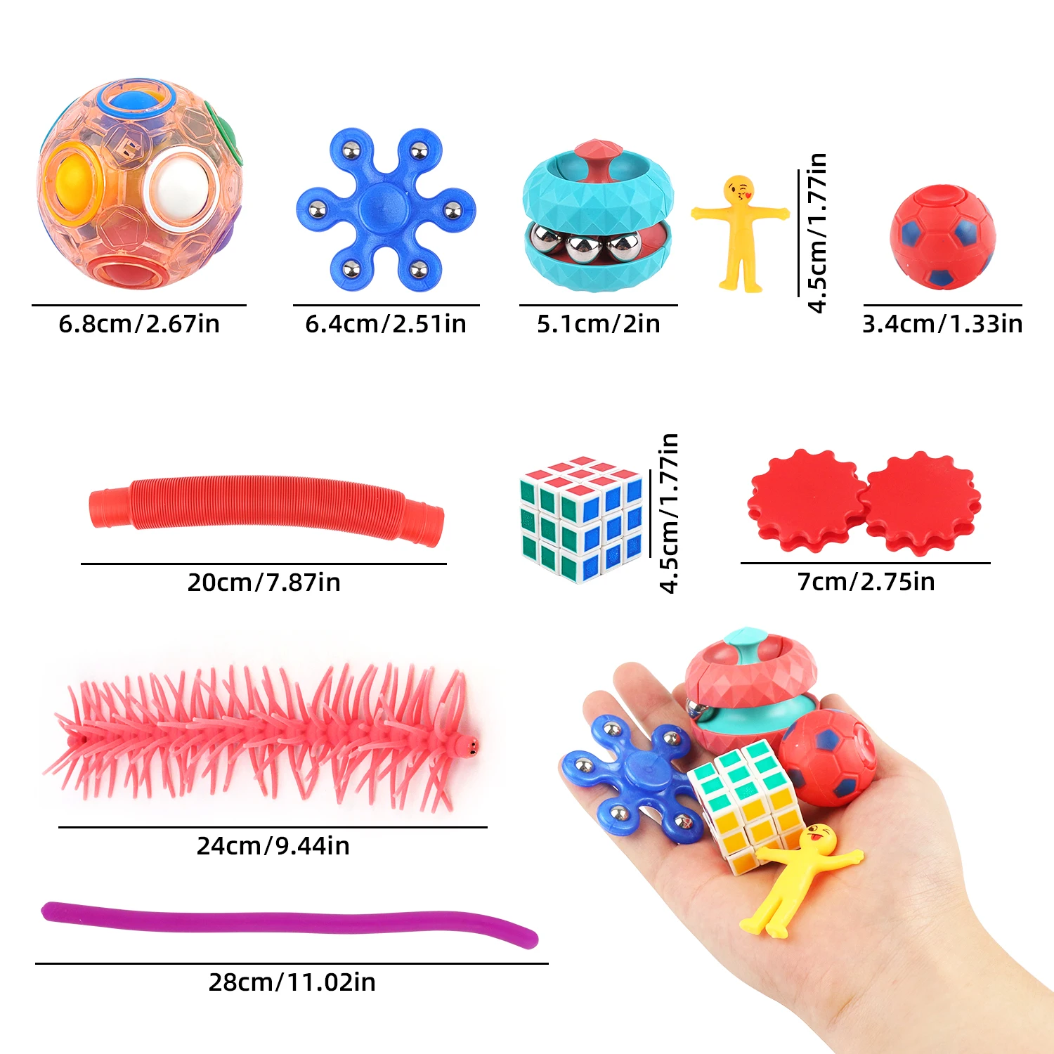 Set di giocattoli antistress da 25 pezzi, piccoli giocattoli regalo per feste, giocattoli per spremere e sfiare
