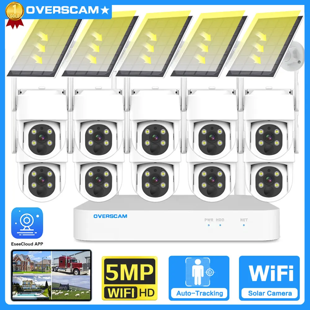 Imagem -01 - Kit de Câmera sem Fio Solar Powered Acesso Remoto Bateria Embutida Baixo Consumo de Energia Rede Cctv 10ch 5mp Wifi Nvr 4mp kit de camera sem fio solar powered acesso remoto bateria embutida baixo consumo de energia rede cctv 10ch 5mp wifi nvr 4mp 01
