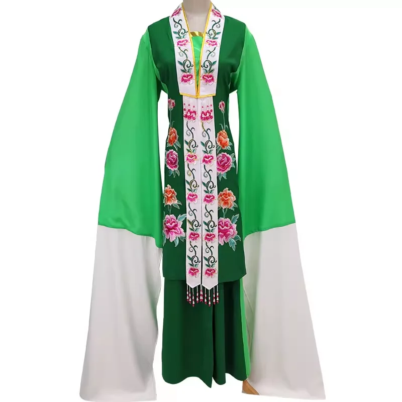 Light Green Color Female Lead Actress Hua Dan Costume in Chinese Folk Operas All Roles Maid Fairy Empress Long Sleeve Cape Dress