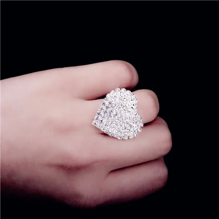 

Big Heart Wedding Rings For Women white silver filled Jewelry Engagement vintage ring zirconia bijoux Accessories MSR048