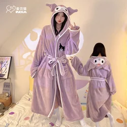 Sanrioed Pajamas Cartoon Kuromi Cinnamoroll Hooded Bathrobe Women My Melody New Adult Child Cotton Thickened Cartoon Sleeprobe