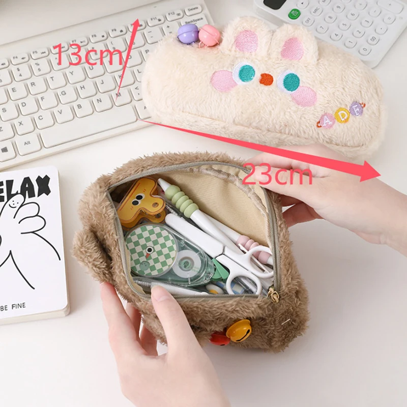 Cat Plush Pencil Case Pen Storage Bag Stuffed Animal Cute Bell Cat Pencil Bag Cute Design Large Capacity Stationery Stationery image 6
