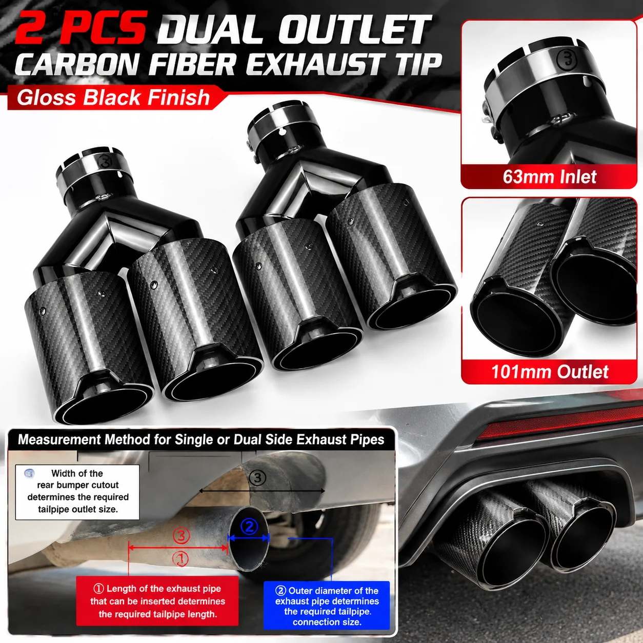 2 Stück Doppelauslass-Auspuffe – Exhaust Tips Dual Outlet Carbon Fiber 63Mm Bewertung und Preis