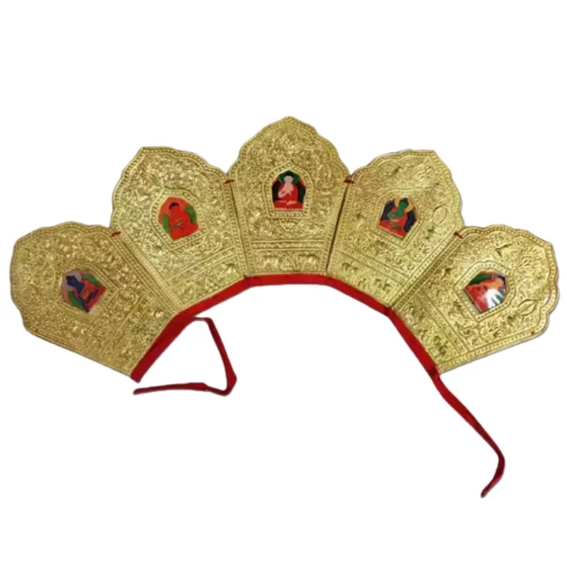 

Five Buddha Crowns, Buddhism Monk Crown Copper Hat, Dharma Hats, Nepal Pure Copper Five Buddha Crowns