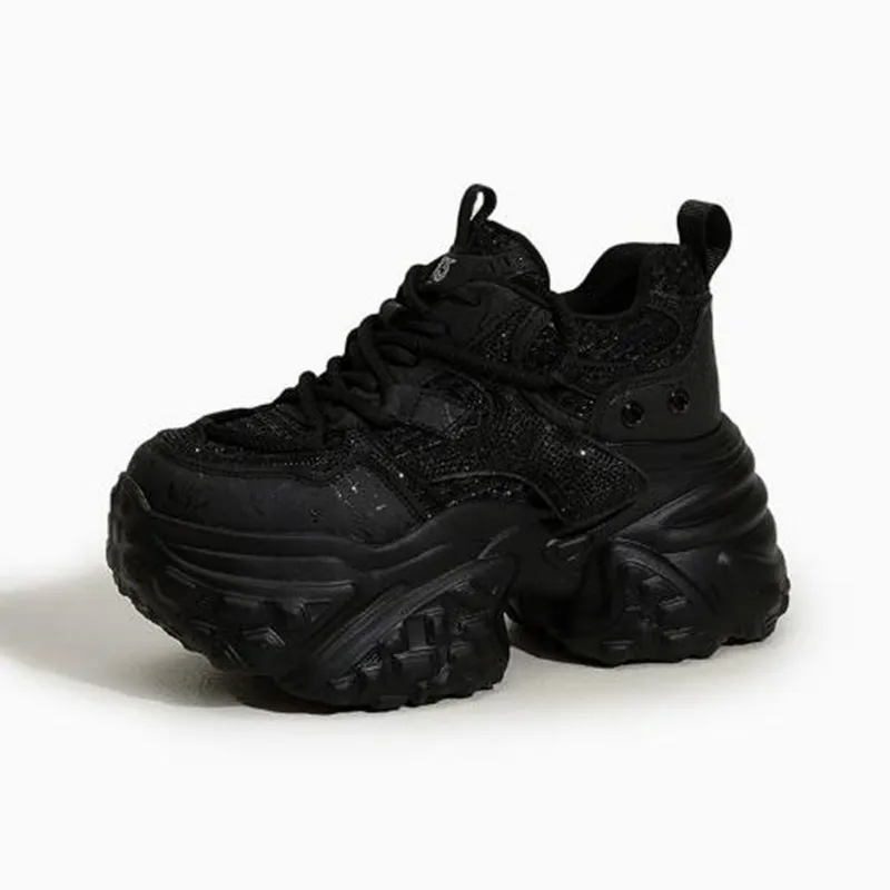 

9cm Microfiber Synthetic Chunky Sneakers Spring Autumn NEW Shoes Genuine Leather Ankle Booties Bling Women Vulcanize Shoes Boots