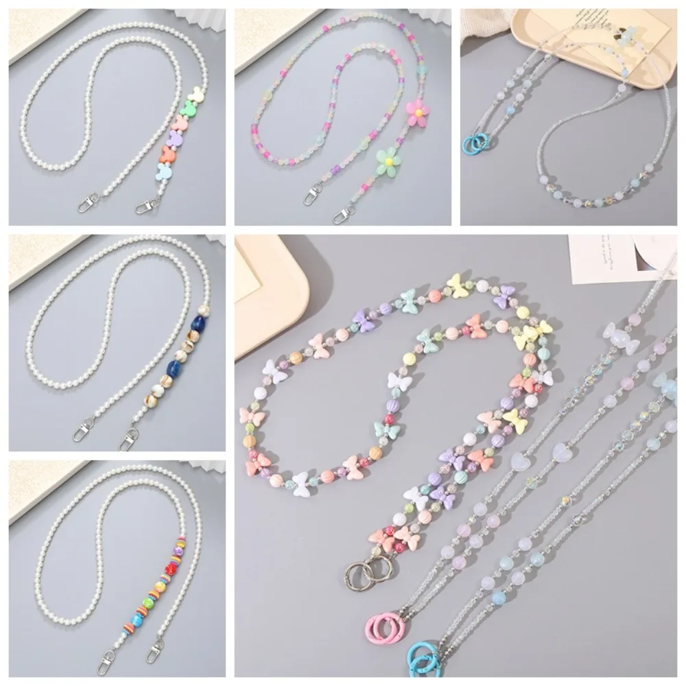 

Цепочка через плечо ярких цветов с бабочкой и бисером, универсальный ремешок через плечо для мобильного телефона с защитой от потерь, длинный стиль, красочный