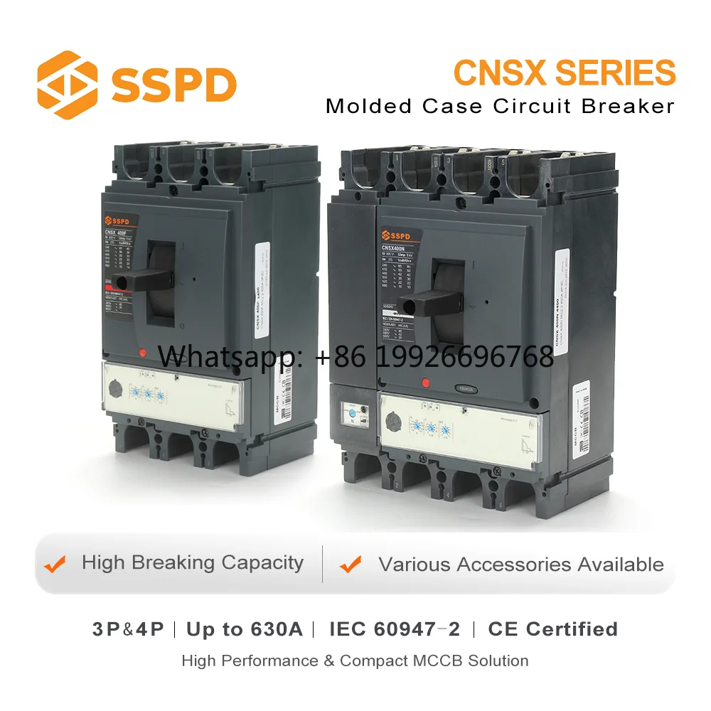 

Low Voltage AC MCCB SSPD CNSX-400 3P 690VAC Moulded Case Circuit Breaker 80kA Breaking Capacity Electronic Trip Unit 50/60Hz