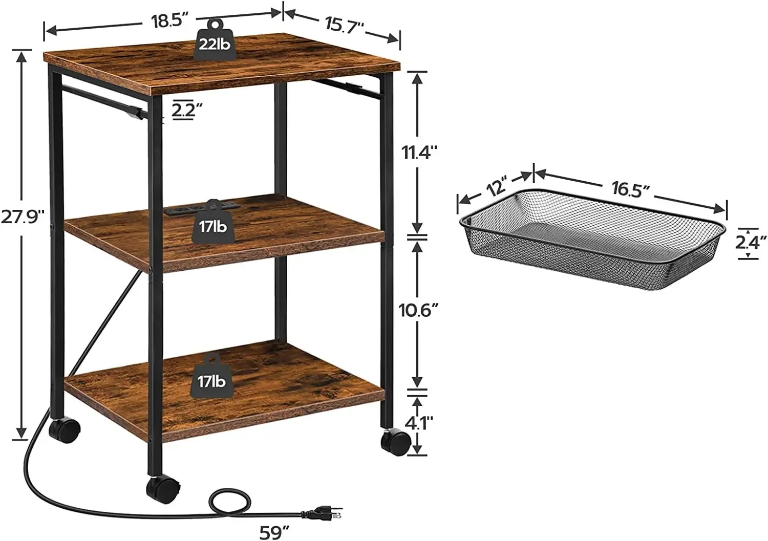 -Simple Multiduty Factory Supply Wooden Kitchen Cart Three Storage Shelves
