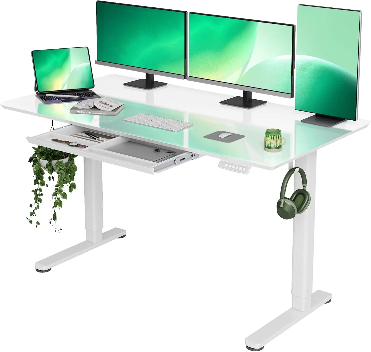 55×27.6 Inch Adjustable Stand Up Desk Quick Install Home Office Computer Desk, Super White