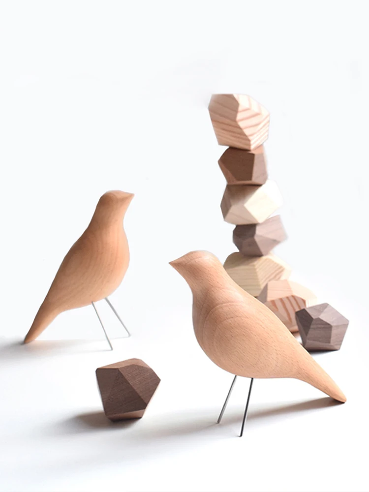 

NordicWooden Bird Statue Creative Abstract Beech Ornament Office Interior Desktop Art Decoration Doll Sculpture Children's Gifts