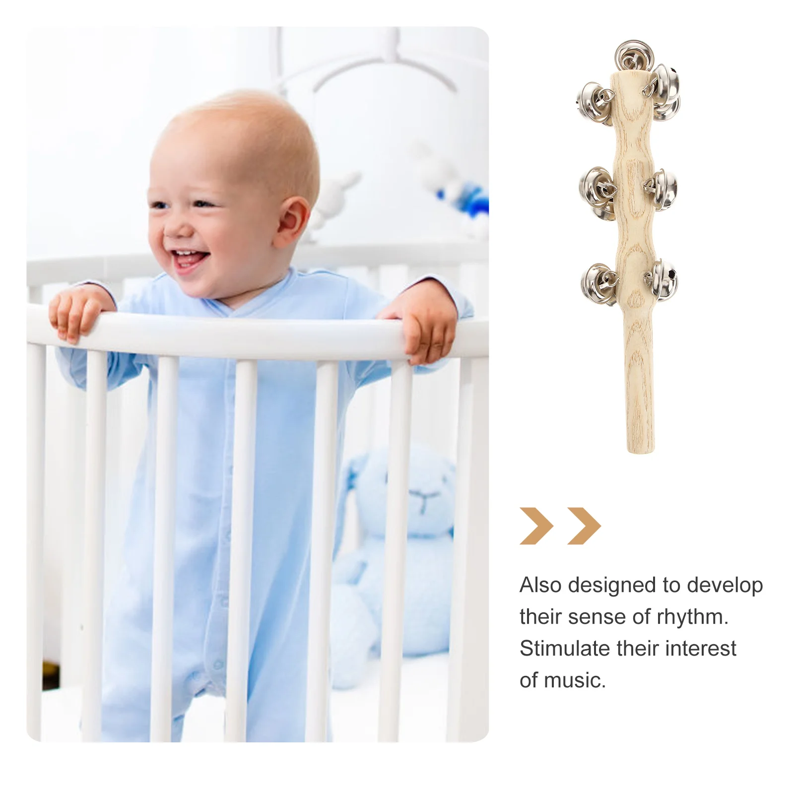3Pcs Wood Rattle Baby Hand Jingle Bells Long Service Educational Gift Bells Hand Jingle Bell Kids Toys
