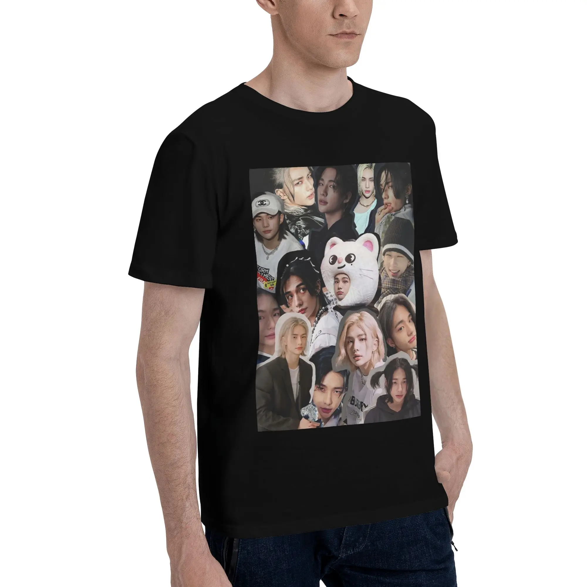 

Мужская футболка Hyunjin Collage, большие футболки, мужские хлопковые футболки с круглым вырезом, короткие летние мужские футболки