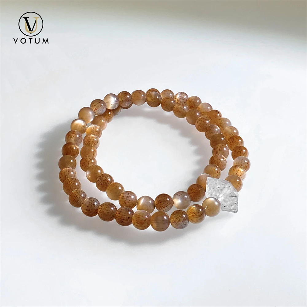 

Votum Natural Gold Sunstone Rutilated Double Terminated Quartz Bracelet for Women Men Spiritual Protection Yoga Gift Jewelry