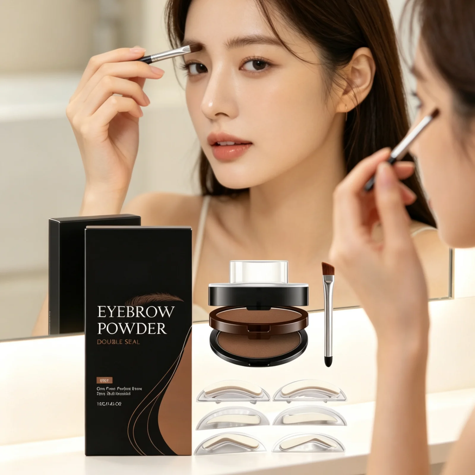 Eyebrow Powder One Press Perfect Brow Waterproof Sweatproof Long Lasting Natural Finish Nourish Eyebrow Makeup Set Two Color Box
