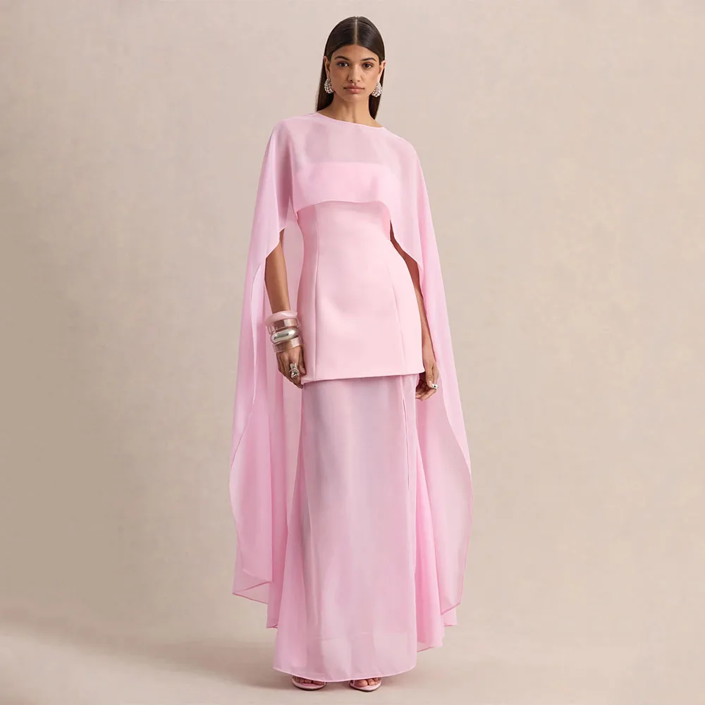 

Customized Modern Evening Gowns 3 Pieces Set Strapless A Line Beach Party Dresses for Women Pink Side Split Elegant Formal Dress