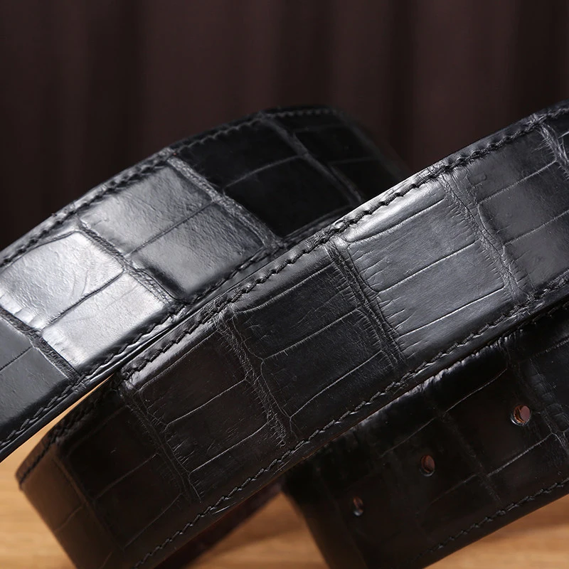 Mens belt Natural crocodile skin No Buckle Belt Matte double-sided Belt Plate buckle Belt genuine leather alligator belt for men