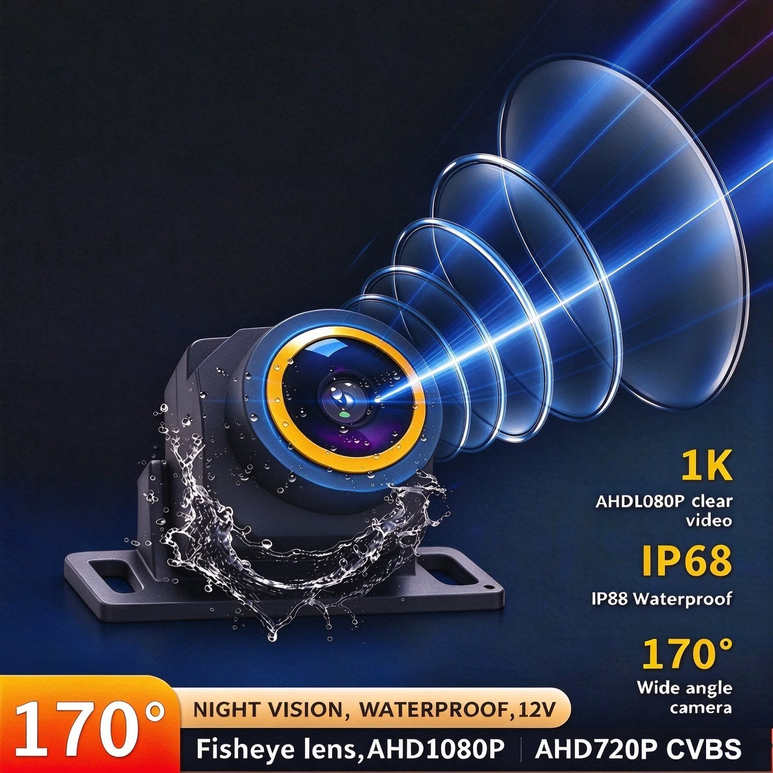 New 1080P Car Rear View Camera 170° Wide Angle Adjustable Anti-Interference Night Vision Waterproof Auto Parking Backup Camera