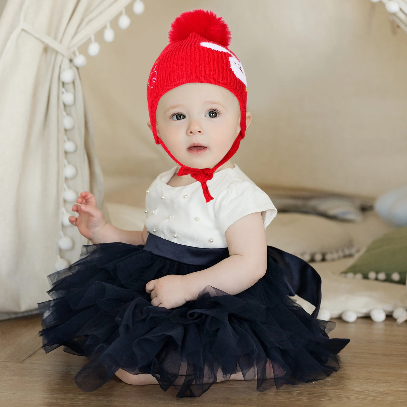 

1Pcs Baby Christmas Woolen Hat Knitted Patterned Warm Soft Elastic Winter Hat for Kids Holiday Outdoor Wear Baby Hats