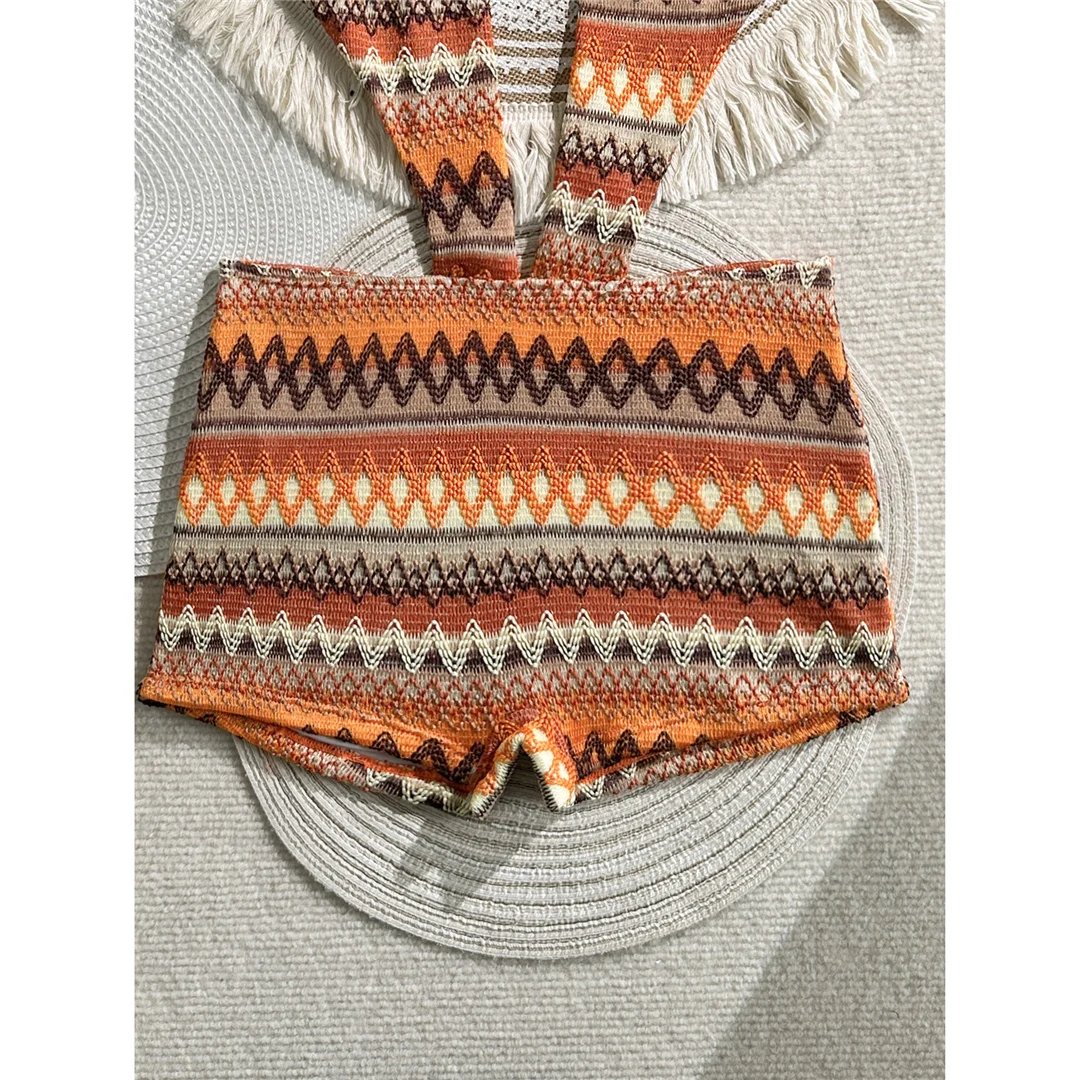 Sexy bedruckter Trikini-Badeanzug mit tiefem V-Ausschnitt für Damen, einteiliger Badeanzug, Damen-Badeanzug mit Neckholder, rückenfreie Shorts, Badebekleidung, Badeanzug V7960 – Detail 11