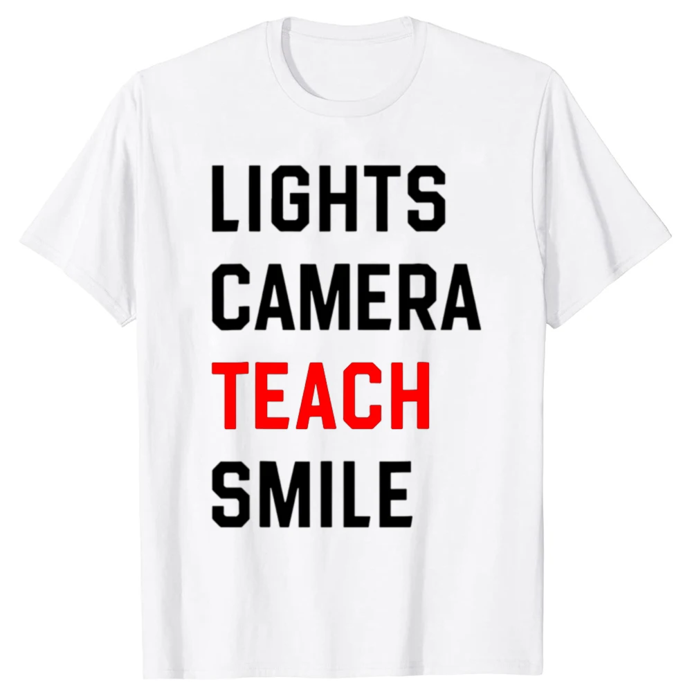 Retro Lights Camera Teach Smile Teacher Lustiges Schul-Grafik-T-Shirt für Männer, Baumwolle, Humor, Streetwear, T-Shirt, kurz, Unisex-Kleidung – Detail 2