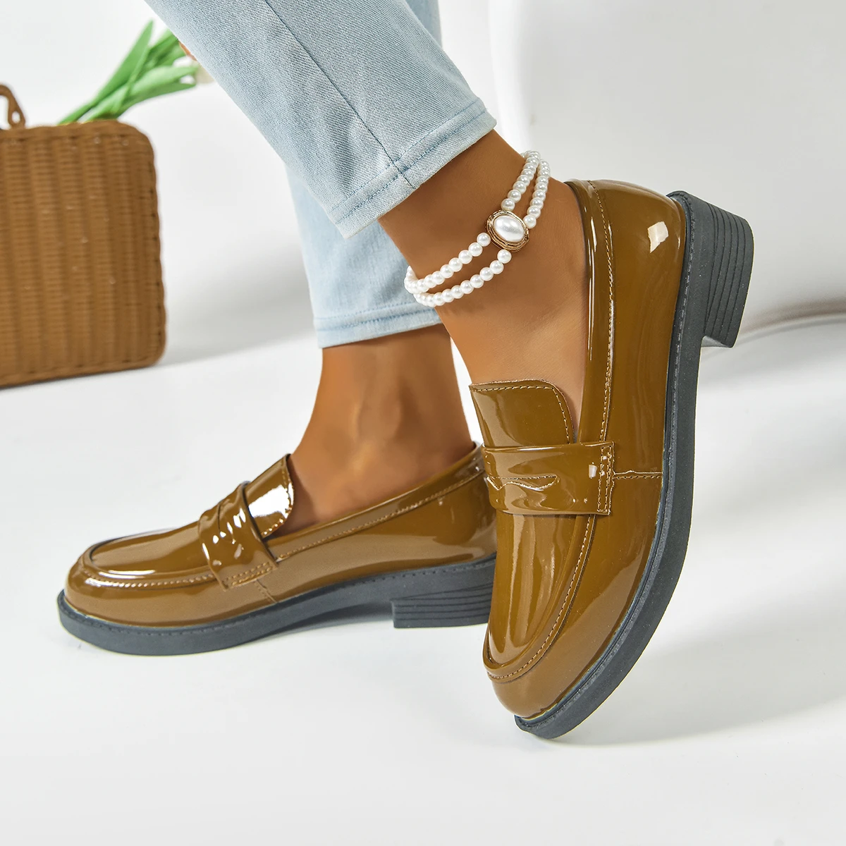 Damen-Flachschuhe im britischen Stil, JK-Leder-Schuhe, Sommer-Damen-Loafer, Neu 2026, französische runde Zehenpartie, Büroschuhe für Damen – Detail 3