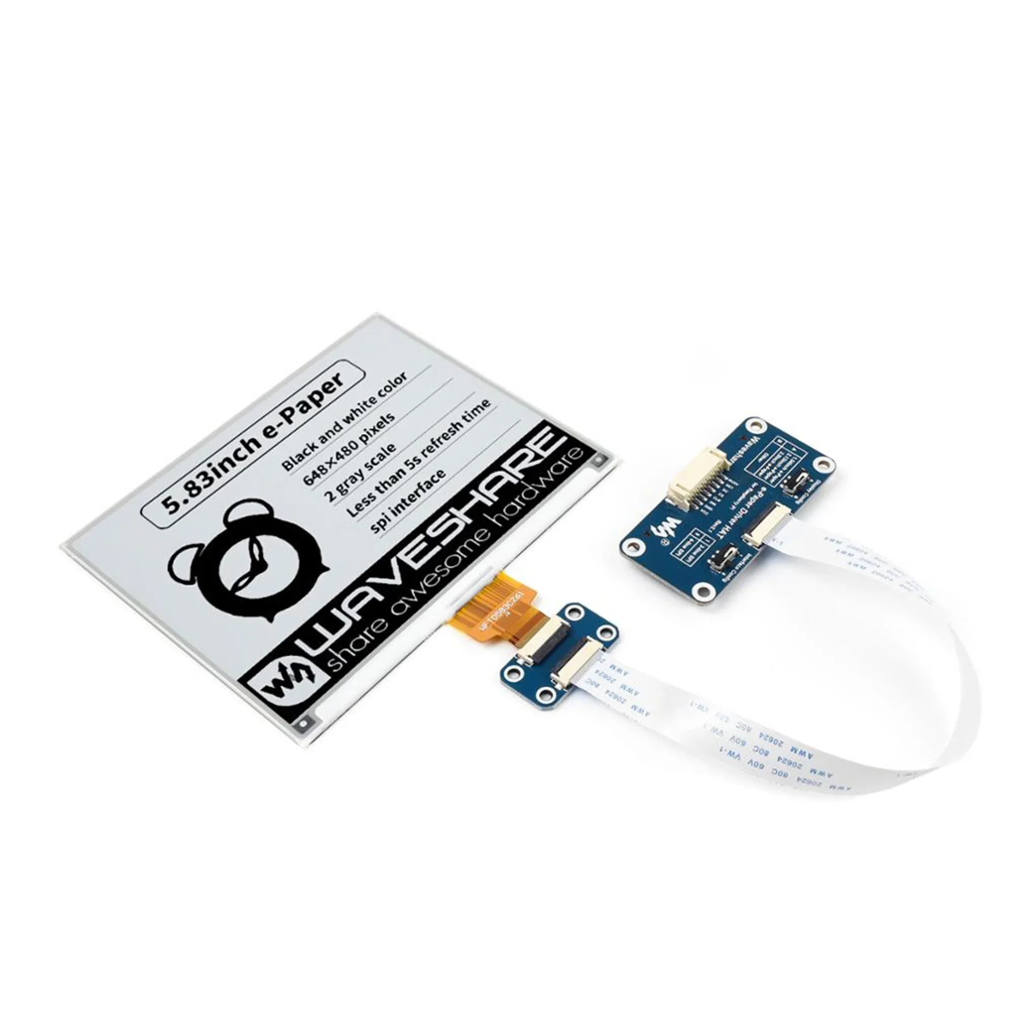 Waveshare Cappello con display E-Paper E-Ink da 5,83 pollici per Raspberry Pi, 648×480 pixel, bicolore nero/bianco, interfaccia SPI