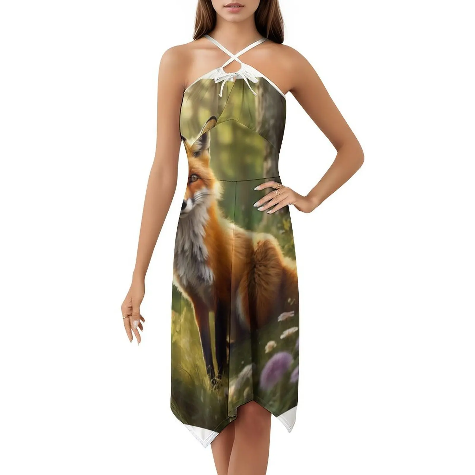 فستان حب مخفي من الثعلب مزين بالزهور للنساء للربيع والصيف فستان كاجوال للحفلات، زهور الثعلب المخفية، حيوانات الطبيعة #5