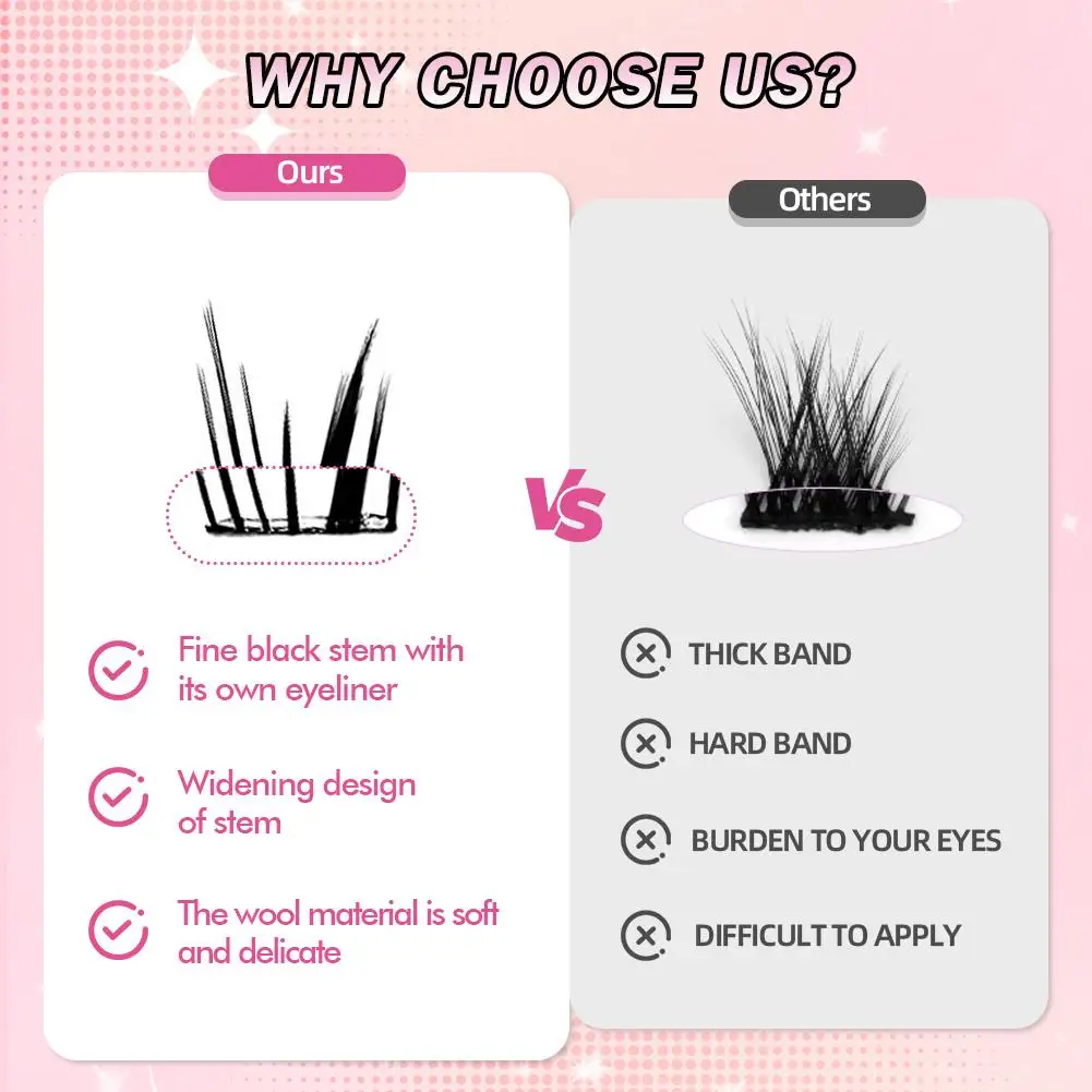 8 file Mix Ciglia finte senza colla 3D Comic Fox Style Soffici spessi, arricciatura naturale Strumento per trucco per estensione ciglia autoadesiva