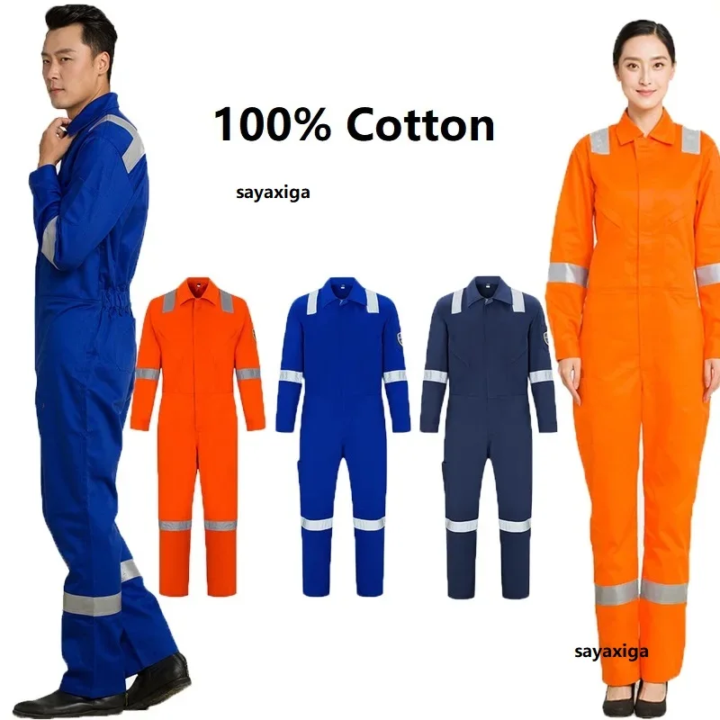 Reflective Safety Working Clothing Anti-static Jumpsuit Coveralls Welding Suit Machine Repair Flame Retardant Workshop Uniforms