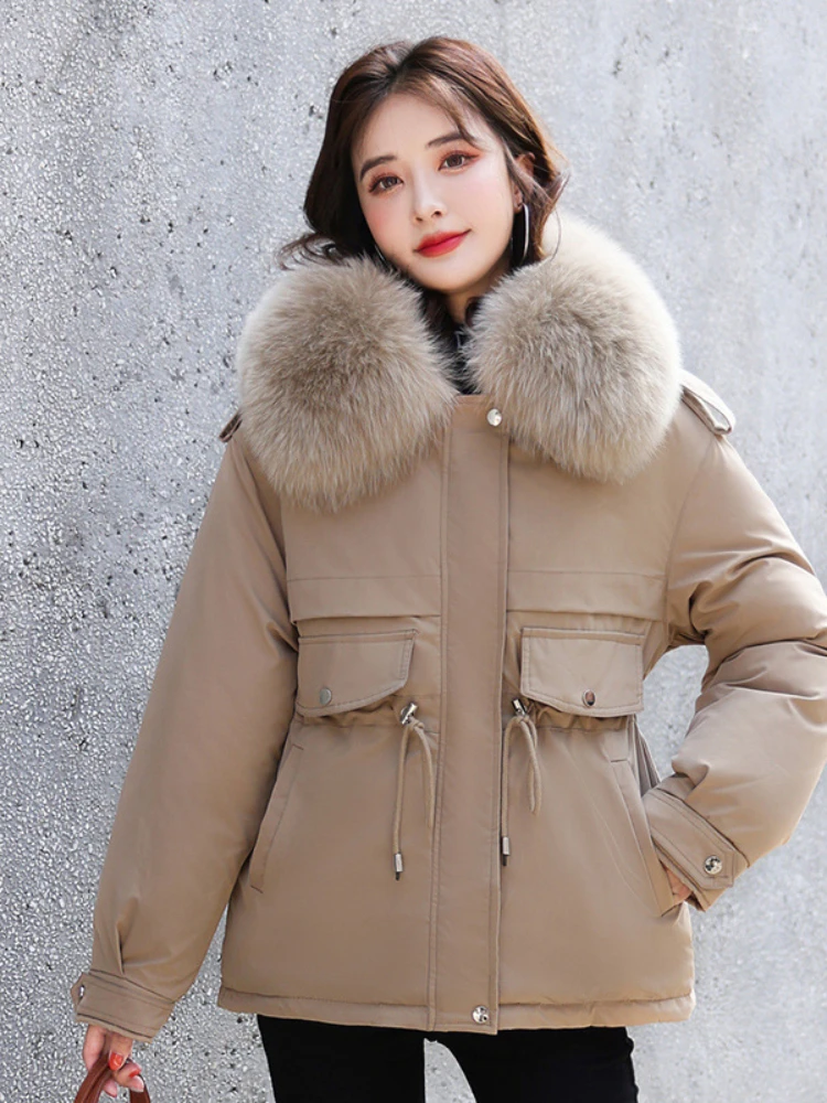 2023 New Women Winter Jacket Short Coat Casual Parkas Removable Fur Hooded Parka Cotton Thicken Warm Jacket Snow Wear