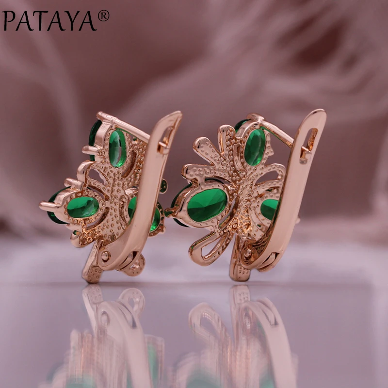 PATAYA New Flower Style Natural Zircon Women Sets 585 Rose Gold Color Dangle Earrings Wedding Party Fine Fashion Jewelry Set