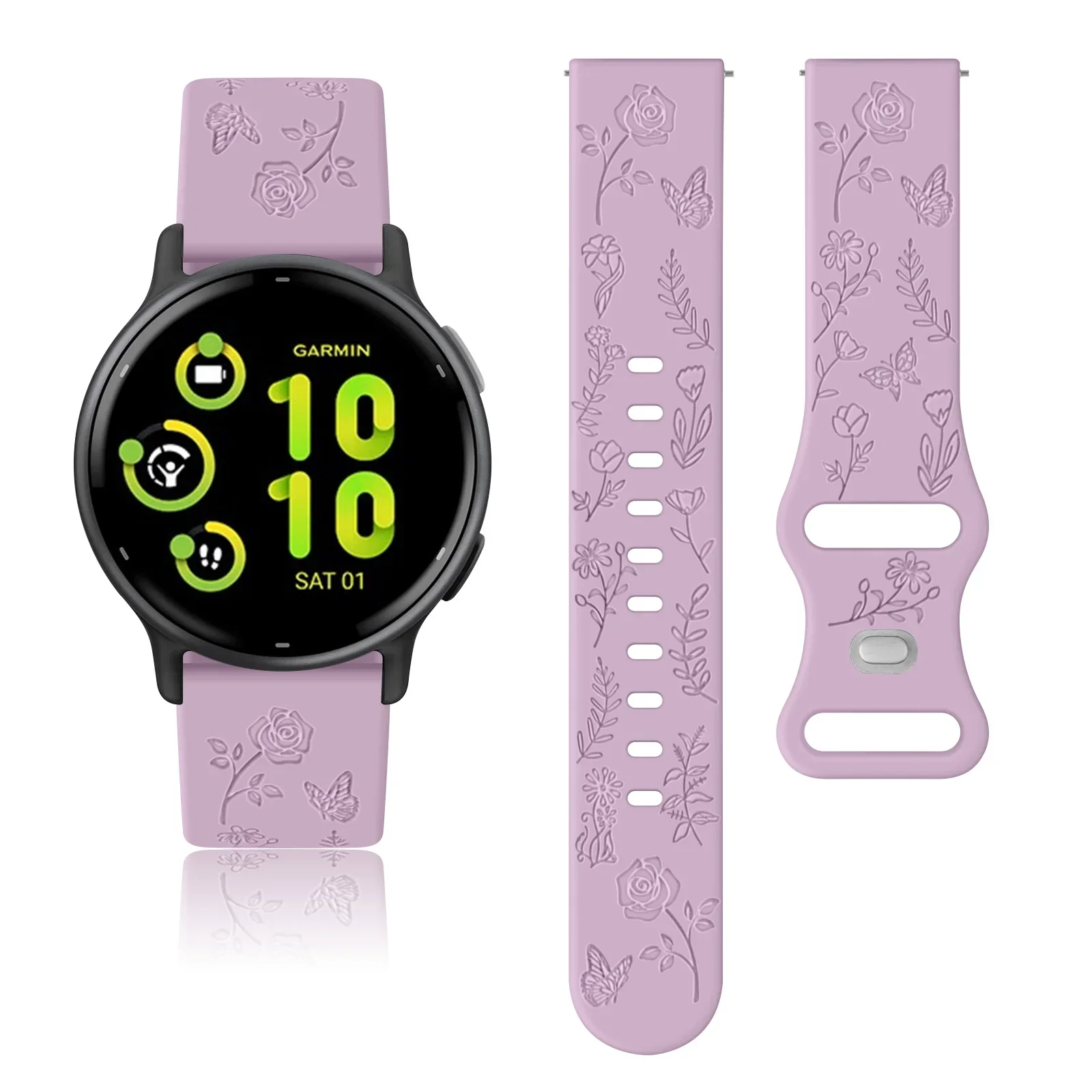 ซิลิโคน 20 มม.สําหรับ Garmin Vivoactive 5/3/Luxe/Sport Venu/Venu 2Plus/Sq/Sq เพลง Approach S40/S12 Forerunner 55/645/245 Band